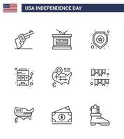 9 signes de ligne pour le jour de l'indépendance des états-unis carte jeu bouclier slot casino modifiable usa day vector design elements