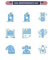 9 usa bleu pack de signes et symboles de la fête de l'indépendance des animaux usa porte drapeau jour modifiable usa day vector design elements