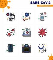 icône de sensibilisation au coronavirus 9 icônes de couleur plate ligne remplie icône incluse crème de virus d'urgence infection coronavirus coronavirus viral 2019nov éléments de conception de vecteur de maladie