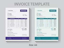 modèle de conception de facture professionnelle de taille a4, mise en page de reçu de paiement vectoriel moderne.