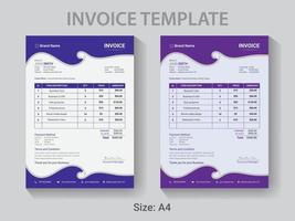 modèle de conception de facture professionnelle de taille a4, mise en page de reçu de paiement vectoriel moderne.