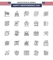 joyeux jour de l'indépendance 25 lignes pack d'icônes pour le web et l'impression usa police irlandais chapeau usa modifiable usa day vector design elements