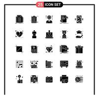 interface mobile glyphe solide ensemble de 25 pictogrammes d'heure de fichier de site Web heures de document éléments de conception vectoriels modifiables vecteur