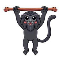 dessin animé mignon de singe de goeldi suspendu à un arbre vecteur