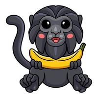 dessin animé mignon de singe de goeldi tenant une banane vecteur