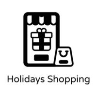 un magasinage mobile indiquant une icône de magasinage en ligne dans la conception de glyphes vecteur