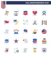 pack d'icônes vectorielles stock de jour américain 25 signes et symboles plats pour le drapeau de bouclier d'insigne étoile amour éléments de conception vectoriels modifiables usa day vecteur