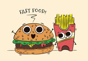 Cute Burger And Fries Character Fast Food vecteur