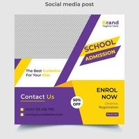 modèle de publication sur les médias sociaux et instagram d'admission à l'école vecteur
