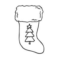 chaussette dessinée à la main pour les cadeaux de noël. doodle de chaussette suspendue. élément de conception unique d'hiver vecteur