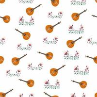 modèle sans couture de guitare portugaise avec des fleurs, tuiles azulejos typiques. musique et traditions musicales vecteur