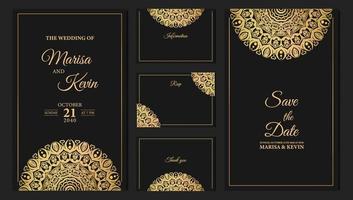 conception de cartes d'invitation de mariage de luxe avec mandala doré vecteur