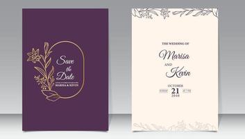 invitation de mariage de luxe avec vecteur premium floral minimaliste de style ligne dorée