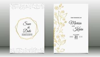 invitation de mariage avec vecteur premium floral minimaliste de style ligne dorée