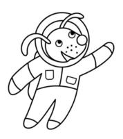 illustration vectorielle de chien astronaute noir et blanc pour les enfants. contour souriant icône de cosmonaute animal isolé sur fond blanc. coloriage d'exploration spatiale pour les enfants vecteur