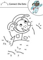 activité point à point et couleur de l'espace vectoriel avec un chien astronaute mignon. l'astronomie relie le jeu de points pour les enfants. page de coloriage mathématique amusante pour les enfants avec le cosmonaute