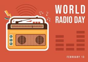 journée mondiale de la radio le 13 février d'idée pour le modèle de page de destination, la bannière et l'affiche dans un fond de dessin animé de style plat illustration dessinée à la main vecteur