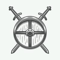 logo vikings vintage, emblème, insigne de style rétro. art graphique monochrome. illustration vectorielle. vecteur