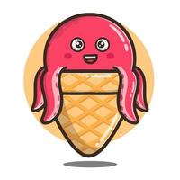 illustration de la crème glacée de poulpe de dessin animé mignon bon pour l'autocollant. vecteur