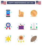 joyeux jour de l'indépendance 4 juillet ensemble de 9 appartements pictogramme américain de l'étoile du jour police américaine états-unis éléments de conception vectoriels modifiables de la journée des états-unis vecteur
