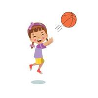 ballon de basket et enfants sportifs heureux mignons vecteur