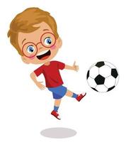 mignon petit garçon heureux avec un ballon de foot vecteur