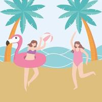 vacances d'été, filles à la plage vecteur