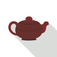 icône de théière chinoise brune, style plat vecteur