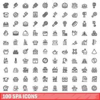 Ensemble de 100 icônes de spa, style de contour vecteur