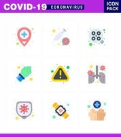 ensemble d'icônes covid19 pour l'infographie 9 pack de couleurs plates telles que l'erreur d'avertissement opération soins main coronavirus viral 2019nov éléments de conception de vecteur de maladie