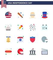 joyeux jour de l'indépendance 16 appartements pack d'icônes pour le web et l'impression bâtiment chapeau usa cap usa modifiable usa day vector design elements