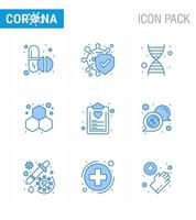 covid19 virus corona prévention de la contamination icône bleue 25 pack tels que la liste de contrôle des soins de santé expérience scientifique de l'adn coronavirus viral 2019nov éléments de conception de vecteur de maladie