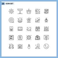 25 lignes universelles définies pour la configuration des applications web et mobiles panier de fête musique karaoké éléments de conception vectoriels modifiables vecteur