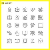 25 jeu d'icônes. symboles de lignes simples. signe de contour sur fond blanc pour les applications mobiles de conception de sites Web et les médias imprimés. vecteur