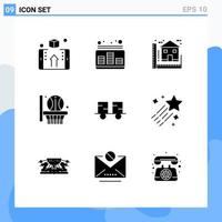 pack de 9 signes et symboles de glyphes solides modernes pour les supports d'impression web tels que le filet de basket-ball de sport musique maison construction éléments de conception vectoriels modifiables vecteur