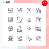 contour de l'interface mobile ensemble de 16 pictogrammes de motivation financière entraîneur d'apprentissage de cuisine éléments de conception vectoriels modifiables vecteur
