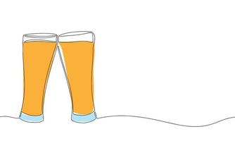deux verres de bière. dessiner à la main la ligne de contour de l'art en ligne continue. illustration vectorielle. vecteur