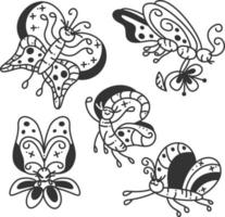 doodle sertie de papillons. adorable petit ensemble avec 5 papillons différents. vecteur