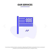 nos services rêve américain effondrement déclin chute drapeau solide glyphe icône modèle de carte web vecteur