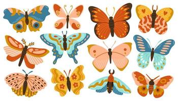 collection de papillons et de mites avec un design moderne décoratif abstrait, isolé sur blanc. illustration vectorielle vecteur