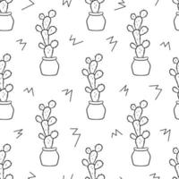 modèle sans couture avec joli fond blanc de cactus dessinés à la main. vecteur