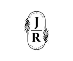 collection de logos de monogramme de mariage lettre initiales jr, modèles minimalistes et floraux modernes dessinés à la main pour cartes d'invitation, réservez la date, identité élégante pour restaurant, boutique, café en image vectorielle vecteur