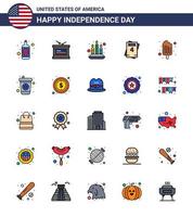 usa independance day plat rempli ligne ensemble de 25 pictogrammes usa de boisson nourriture fire cream mariage modifiable usa day vector design elements