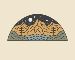 la conception de la nature de la montagne et du lac pour la conception de t-shirt d'art vectoriel graphique d'emblème de patch d'insigne