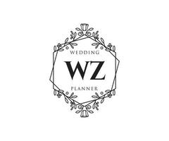 collection de logos de monogramme de mariage lettre initiales wz, modèles minimalistes et floraux modernes dessinés à la main pour cartes d'invitation, réservez la date, identité élégante pour restaurant, boutique, café en image vectorielle vecteur