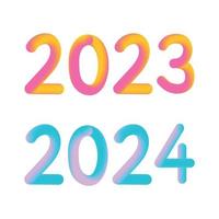 bonne année 2023 2024 futur métaverse néon texte néon avec effet métal, chiffres et lignes futuristes. carte de voeux de vecteur, bannière, illustration 3d de l'affiche de félicitations. vecteur