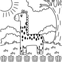 Coloriage girafe dans le parc vecteur