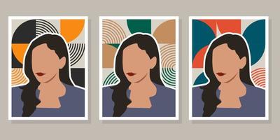 ensemble d'affiches de femme abstraite silhouette dans un style bohème vecteur