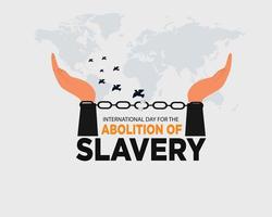 journée internationale pour l'abolition de l'esclavage. 2 décembre. main avec chaîne et arrière-plan. modèle de bannière, carte, affiche. illustration vectorielle. vecteur