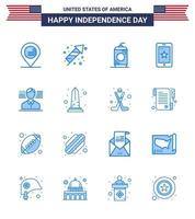 usa joyeux jour de l'indépendance ensemble de pictogrammes de 16 blues simples de l'irlande américaine bouteille cellule mobile modifiable usa jour vecteur éléments de conception